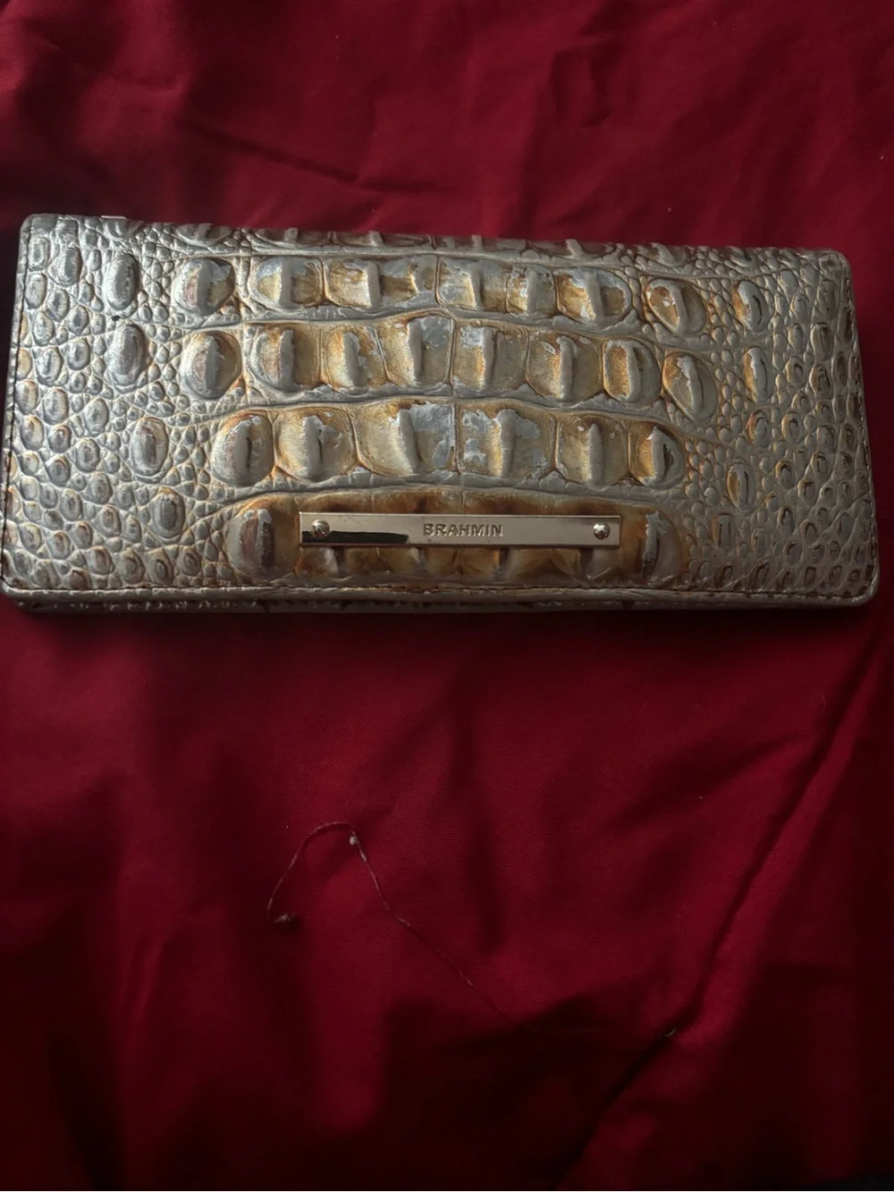 Brahmin Metallic Croc-Embossed Continental Wallet - Silver Gold